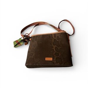 Consuela Brown Crossbody Bag with Snake Pattern